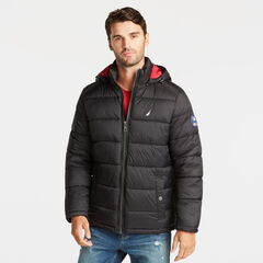 PUFFER JACKET WITH REMOVABLE HOOD,Black,large