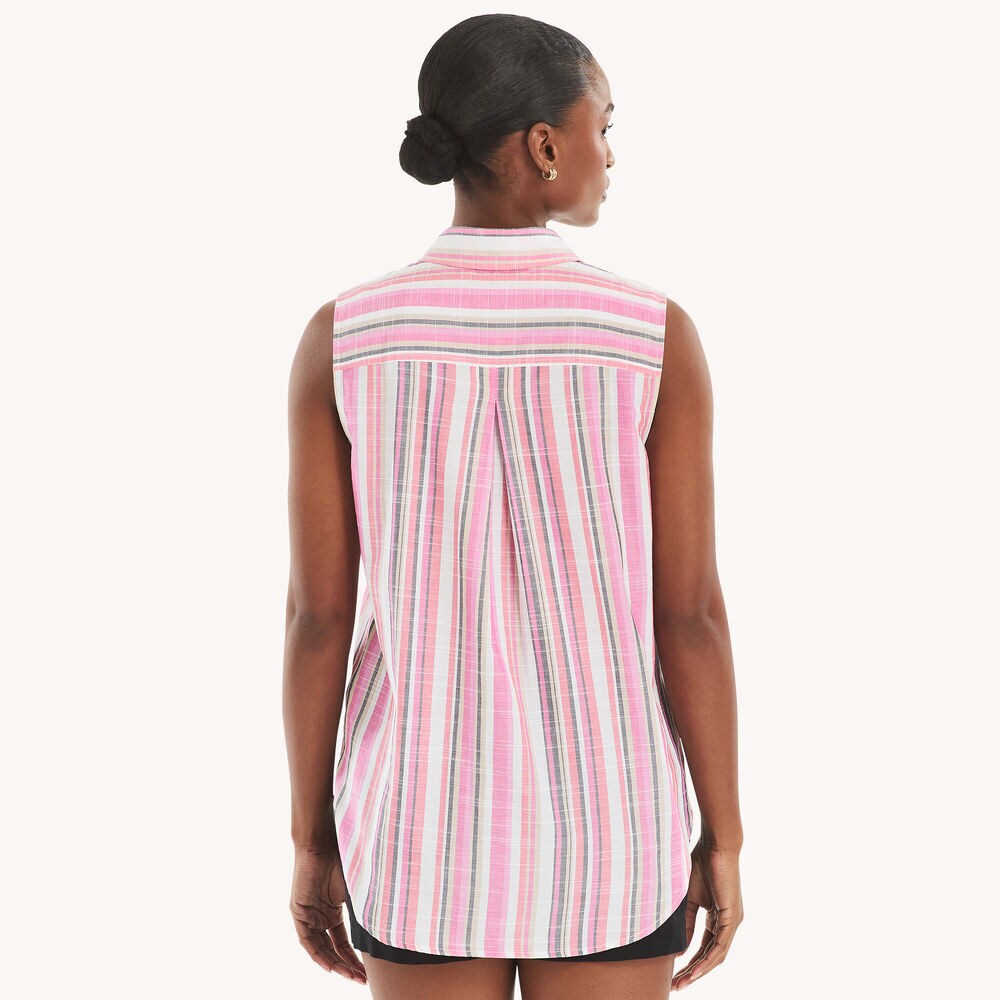 Striped Sleeveless Tunic,Hot Pink,large