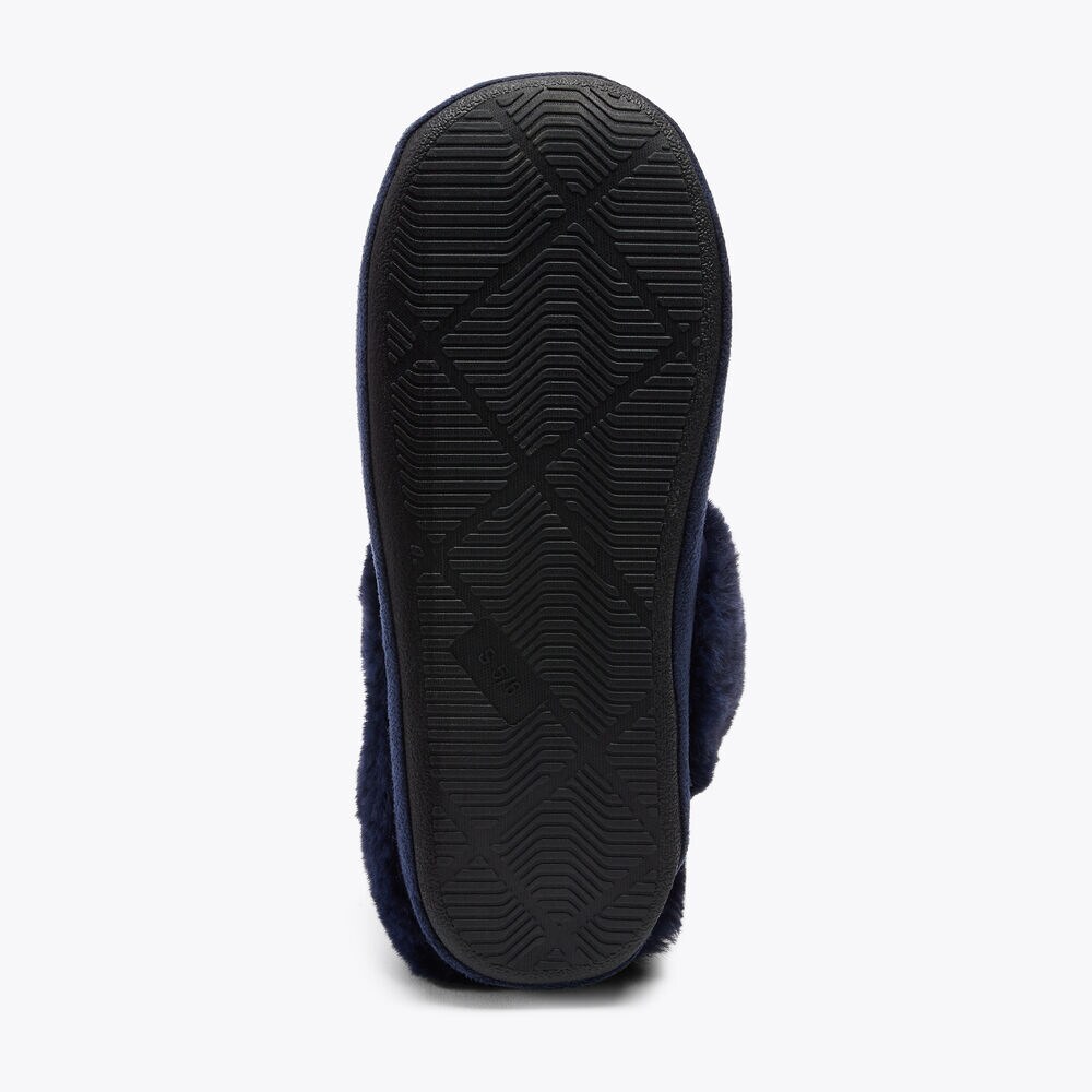 FAUX-FUR-TRIMMED LOGO SLIPPER,Navy,large