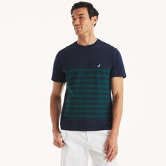 Striped Crewneck T-Shirt,Stellar Blue Heather,large