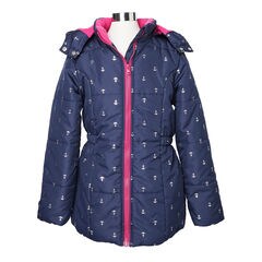  Girls' Anchor Print Coat (8-16),Navy,large