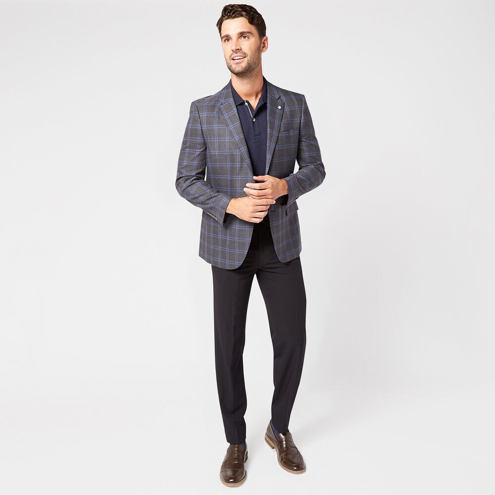 STRETCH PLAID BLAZER IN DARK GREY,Grey Carbon,large