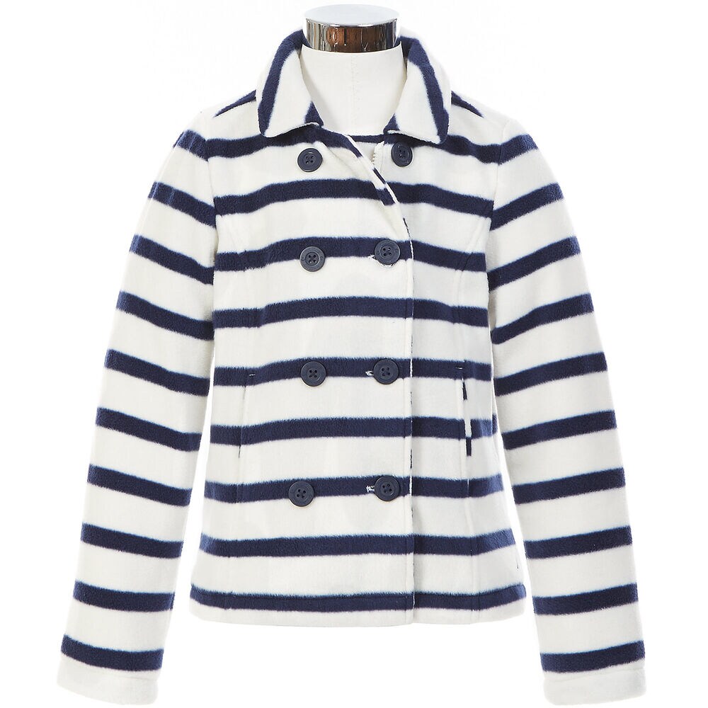 Little Girls' Striped Fleece Peacoat (2T-7),Cream,large