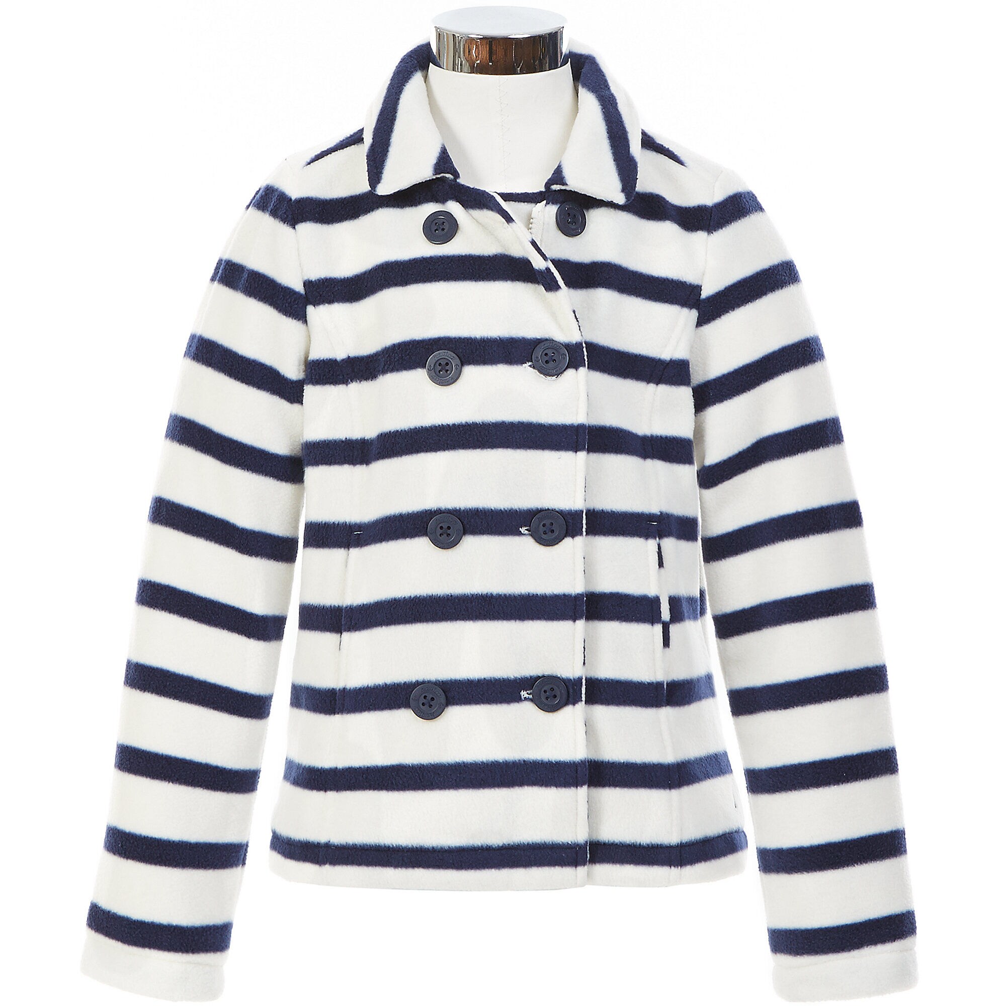 Little Girls' Striped Fleece Peacoat (2T-7),Cream,large