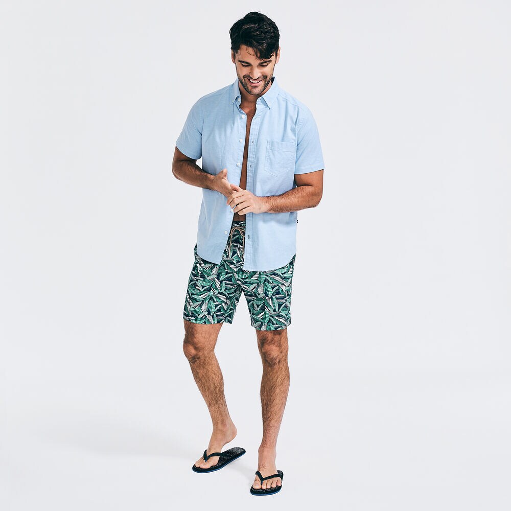 8" SUSTAINABLY CRAFTED NAVTECH FOLIAGE PRINT SWIM SHORT,Blue Depths,large
