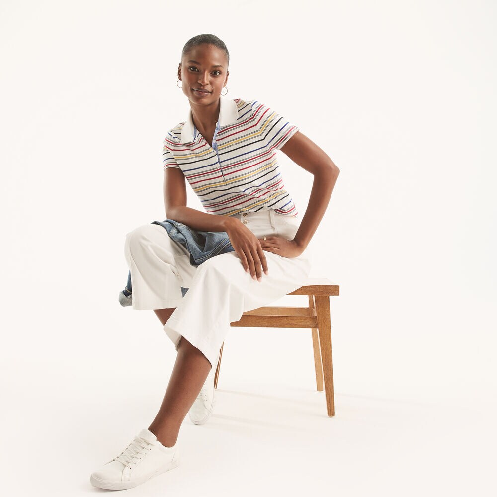 5-Button Striped Polo,Bright White,large