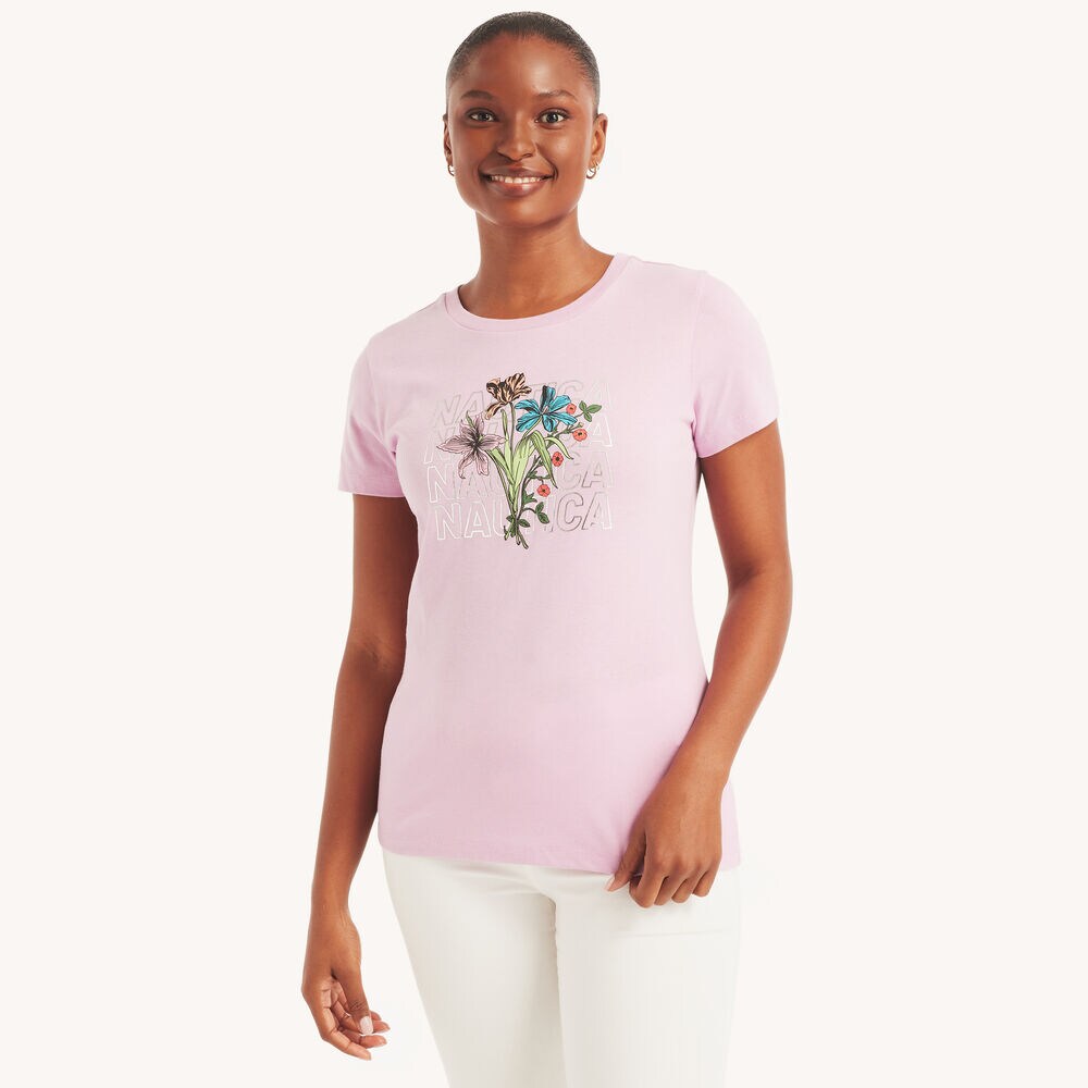 Blooming Foil Floral Graphic T-Shirt,Electric Purple,large