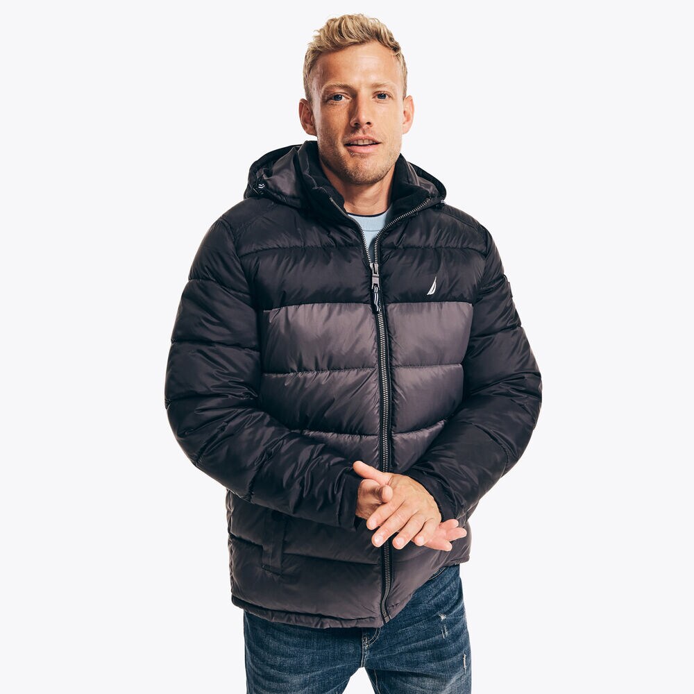 COLORBLOCK PUFFER JACKET,True Black,large