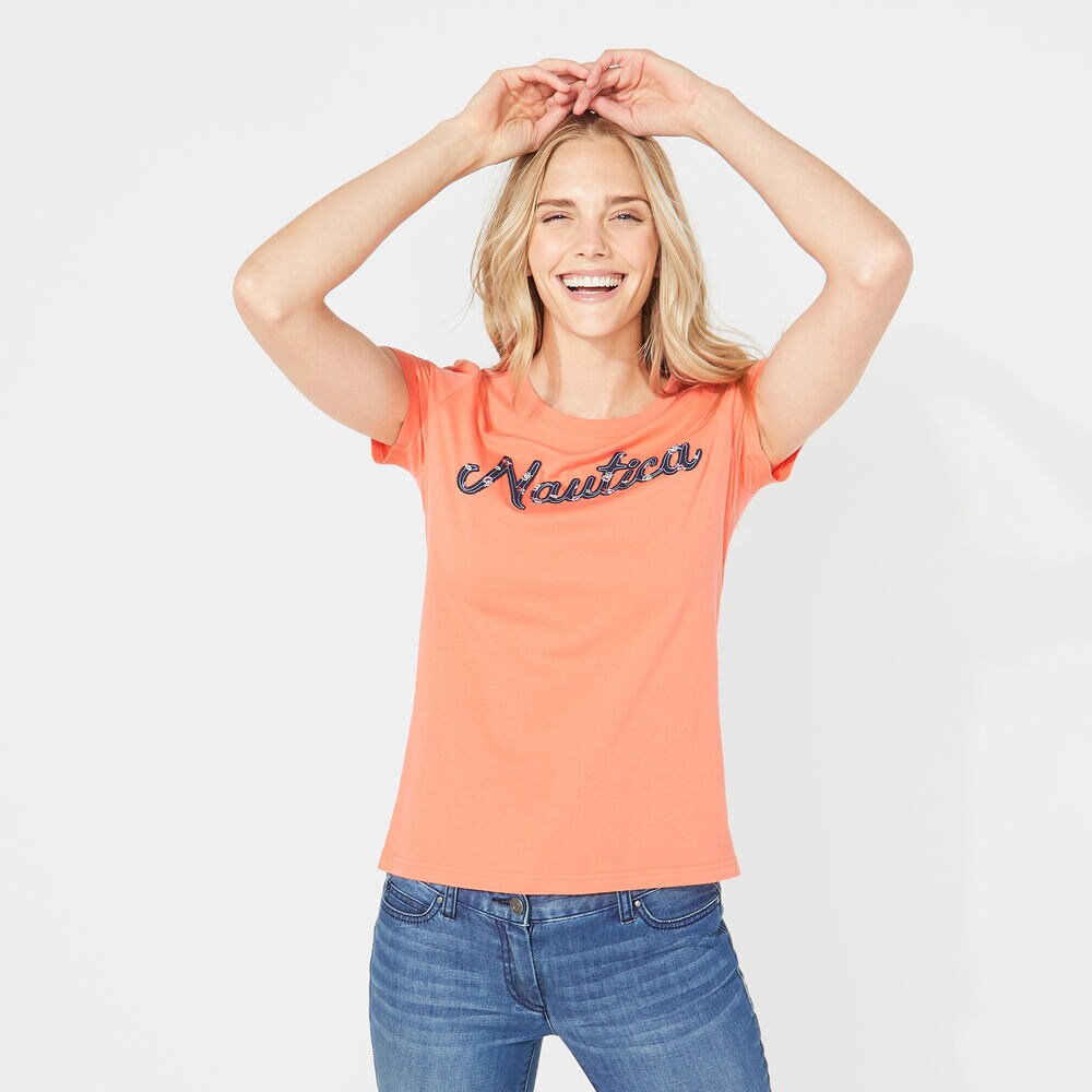 NAUTICA SCRIPT TEE,Livng Coral,large