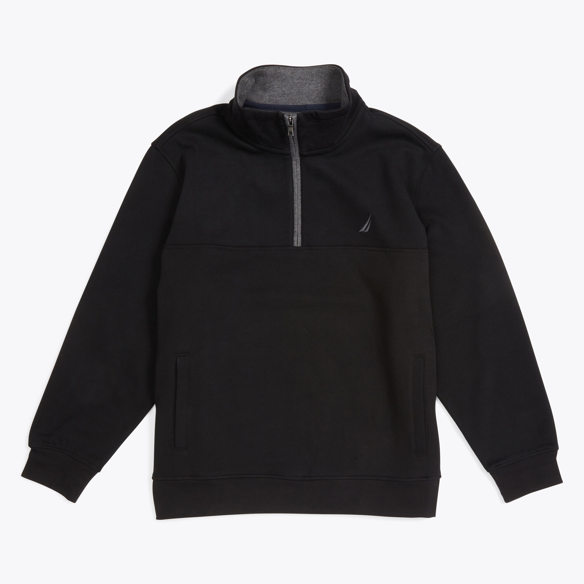 Big & Tall Quarter-Zip Fleece Sweatshirt,True Black,large