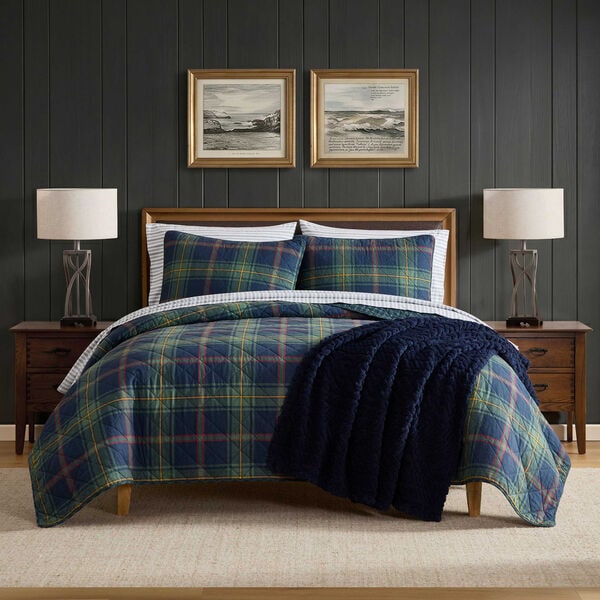 Preston Blue Plaid Full/Queen Quilt Set 