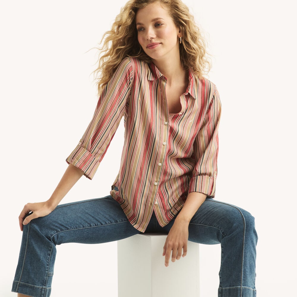Striped Button-Down Shirt,Rogue Red,large