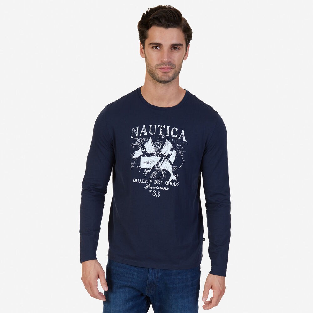 Quality Dry Goods Graphic Long Sleeve T-Shirt,True Navy,large