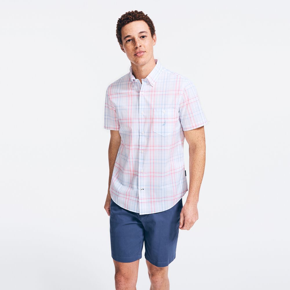 NAVTECH PLAID SHORT-SLEEVE SHIRT,Bright White,large