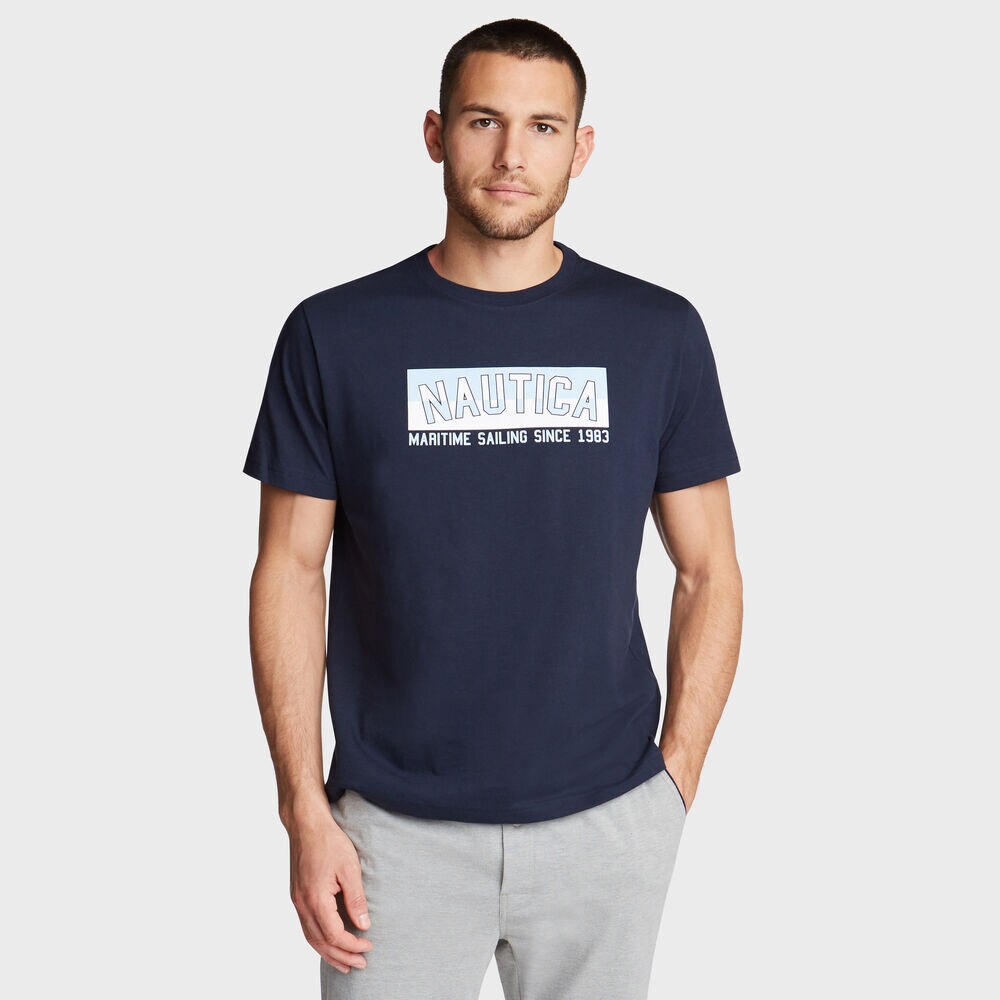 MARITIME SAILING PRINT SLEEP T-SHIRT,Navy,large