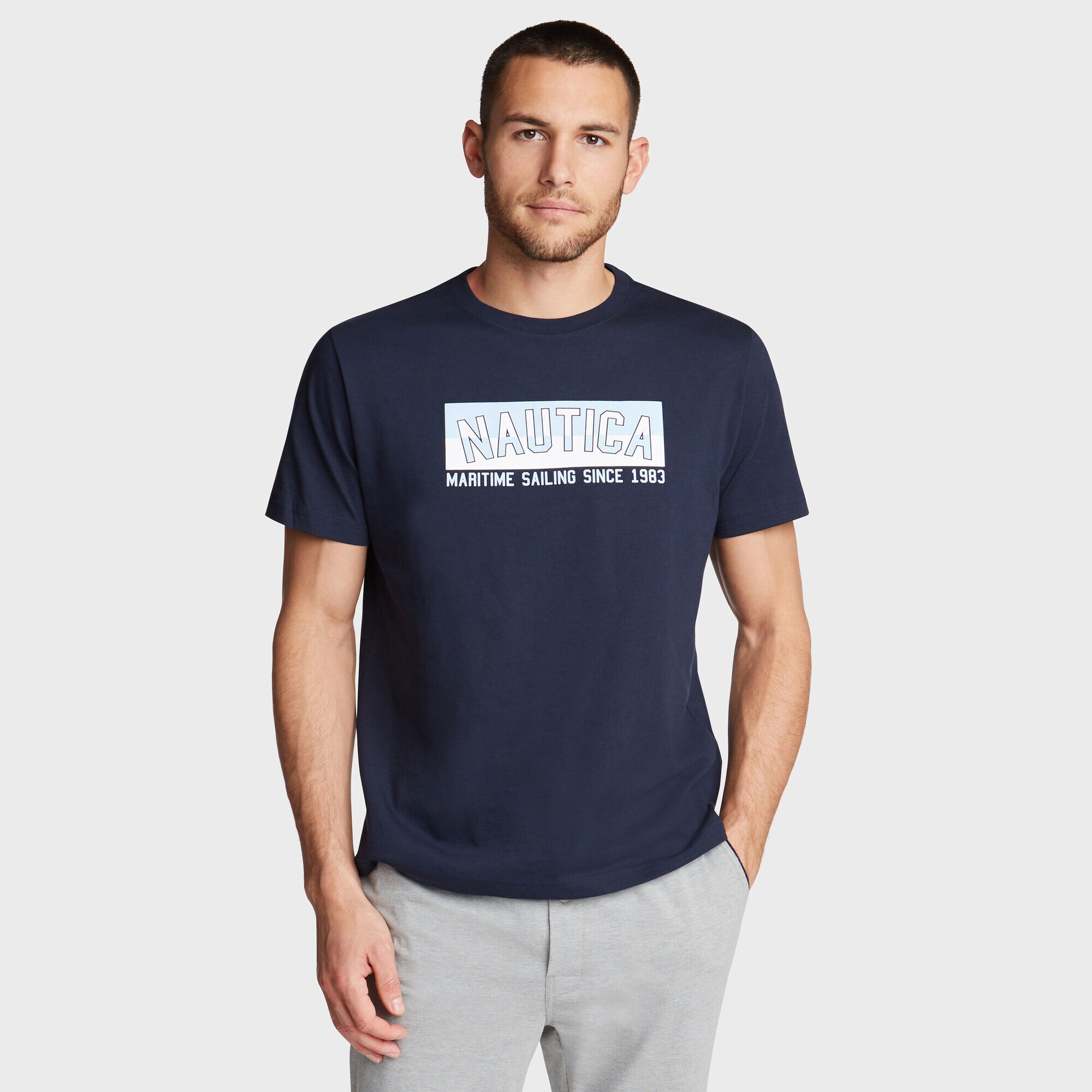 MARITIME SAILING PRINT SLEEP T-SHIRT,Navy,large