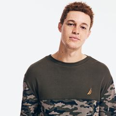 CAMO-BLOCKED LONG-SLEEVE T-SHIRT,Olive,large