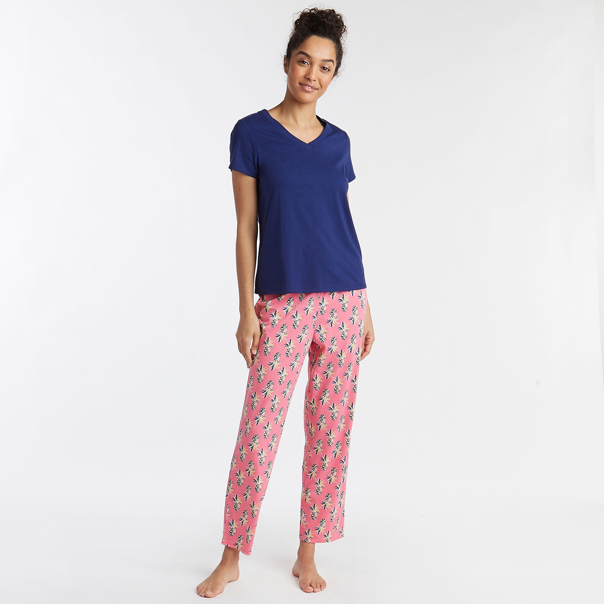 SHORT SLEEVE PAJAMA SET IN HOT PINAPPLE PRINT,Pale Pink,large