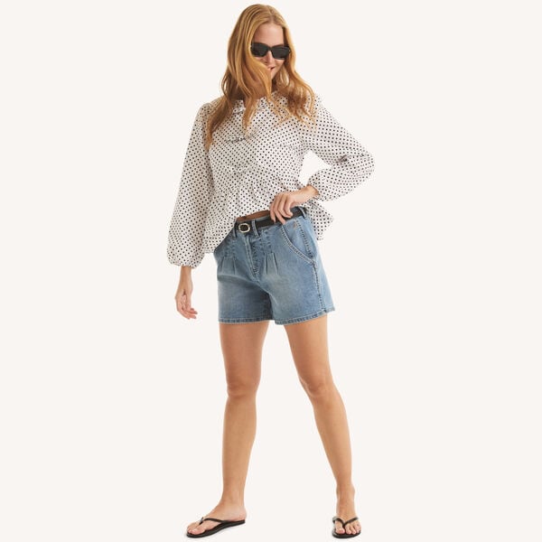 Pleated Denim Short