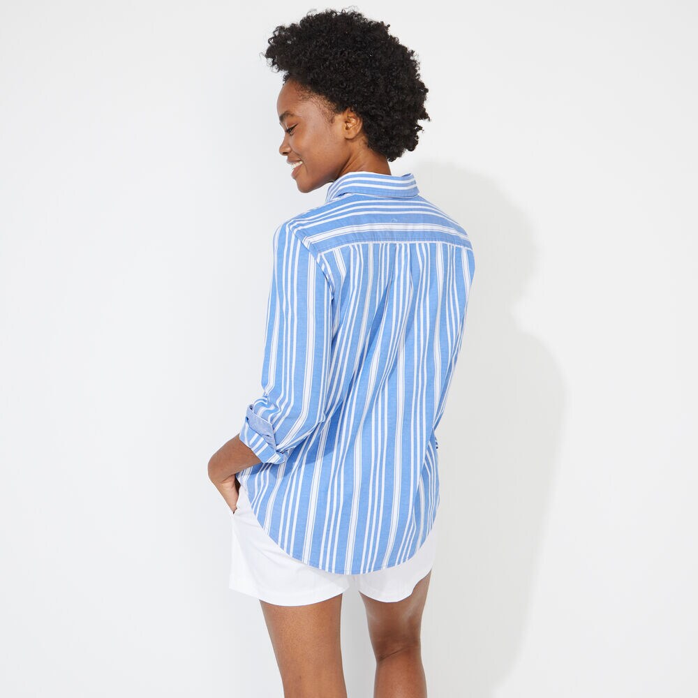 STRIPED WOVEN SHIRT,True Navy,large