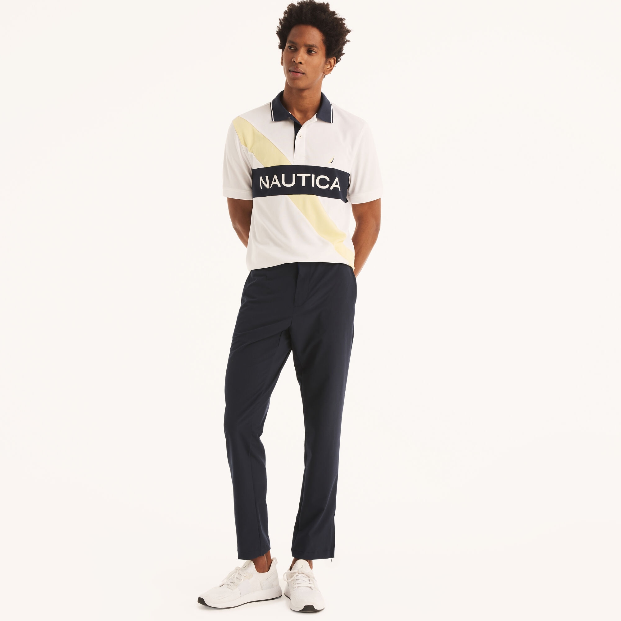 Navtech Classic Fit Colorblock Polo,Bright White,large