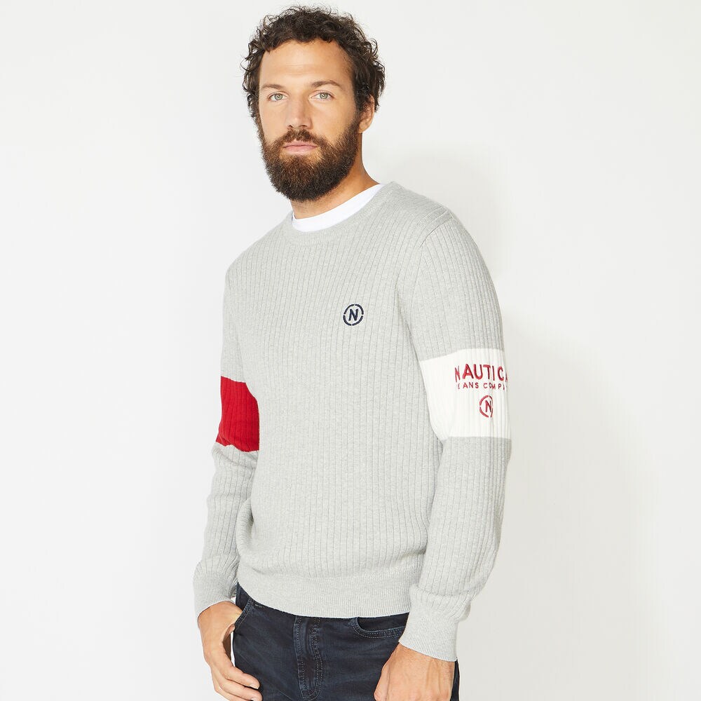 NAUTICA JEANS CO. ARM BAND SWEATER,Grey Heather,large