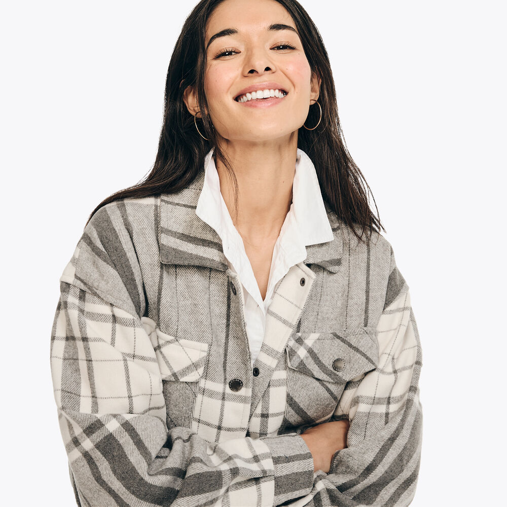 Plaid Shacket,Grey Heather,large