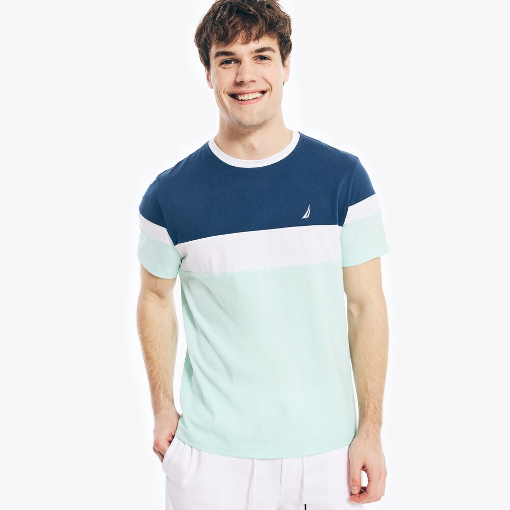 SUSTAINABLY CRAFTED COLORBLOCK T-SHIRT,Blue Depths,large