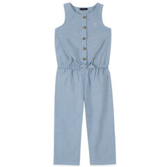 TODDLER GIRLS' CROPPED TIE-FRONT CHAMBRAY JUMPSUIT (2T-4T),Nite Sea Heather,large