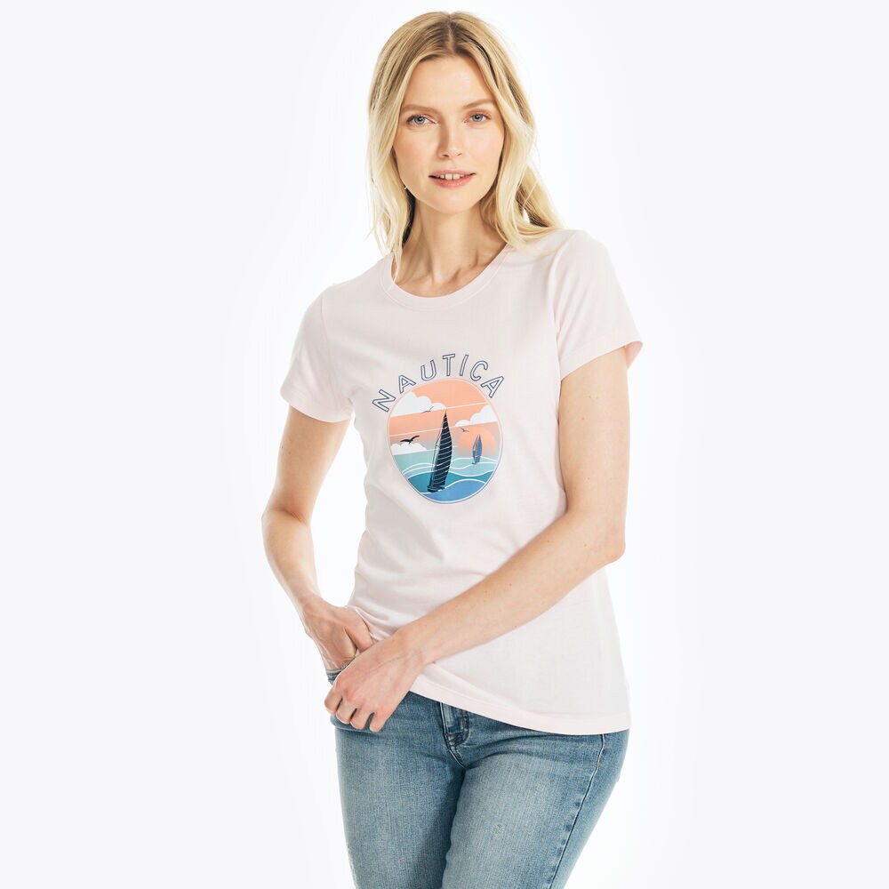 SUSTAINABLY CRAFTED SAILING GRAPHIC T-SHIRT,Cradle Pink,large