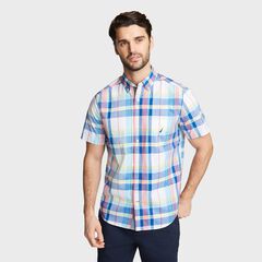 BIG & TALL SHORT SLEEVE SHIRT IN PASTEL PLAID,Bright White,large