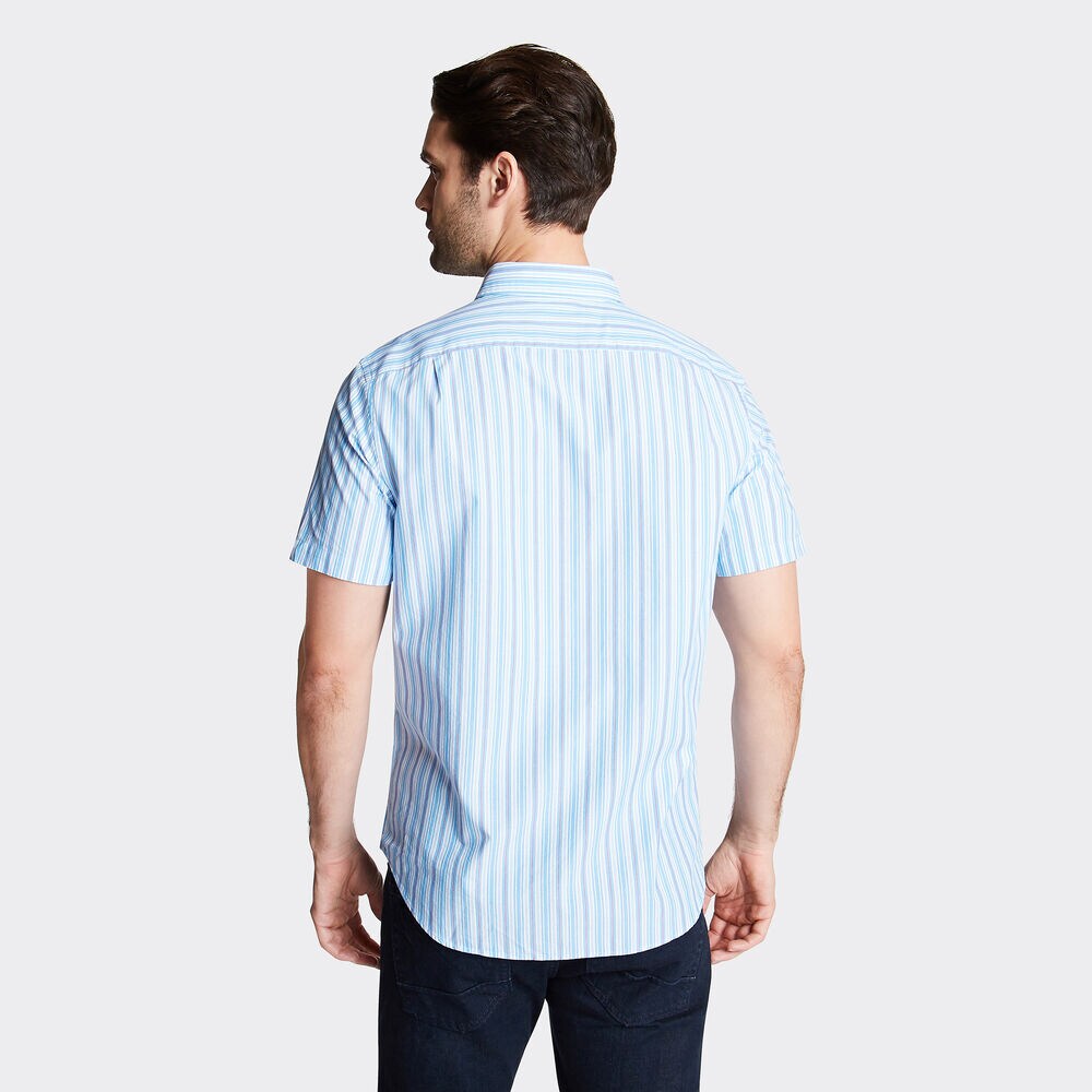 CLASSIC FIT SHORT SLEEVE POPLIN SHIRT IN STRIPE,Azure Blue,large