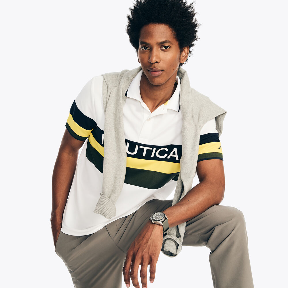 Navtech Classic Fit Chest-Stripe Polo,Bright White,large