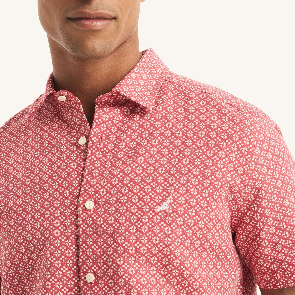 Printed Linen Short-Sleeve Shirt,Sailor Red,large
