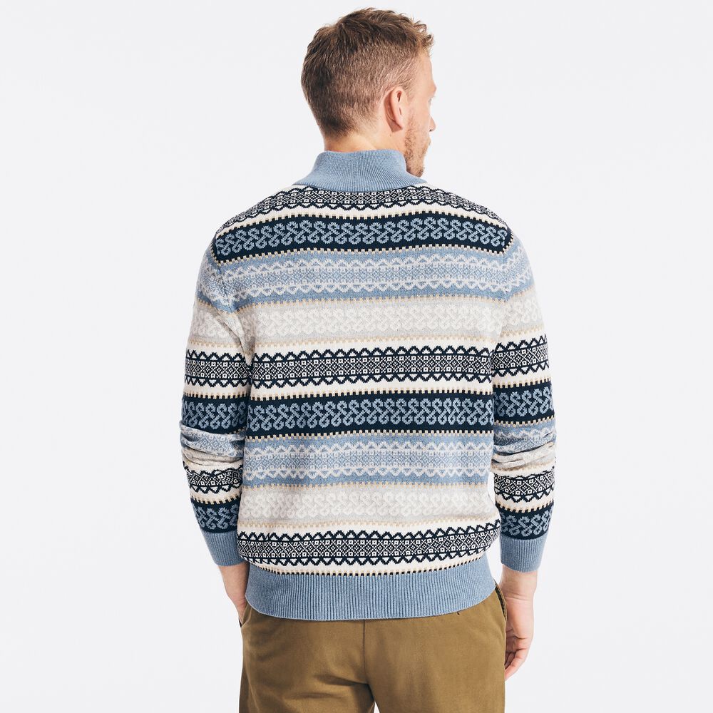 FAIR ISLE QUARTER-ZIP SWEATER,Anchor Blue Heather,large