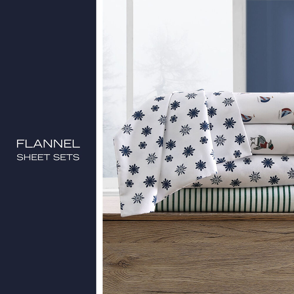 Penguin Toss Print King Flannel Sheet Set,Seaweed Heather,large