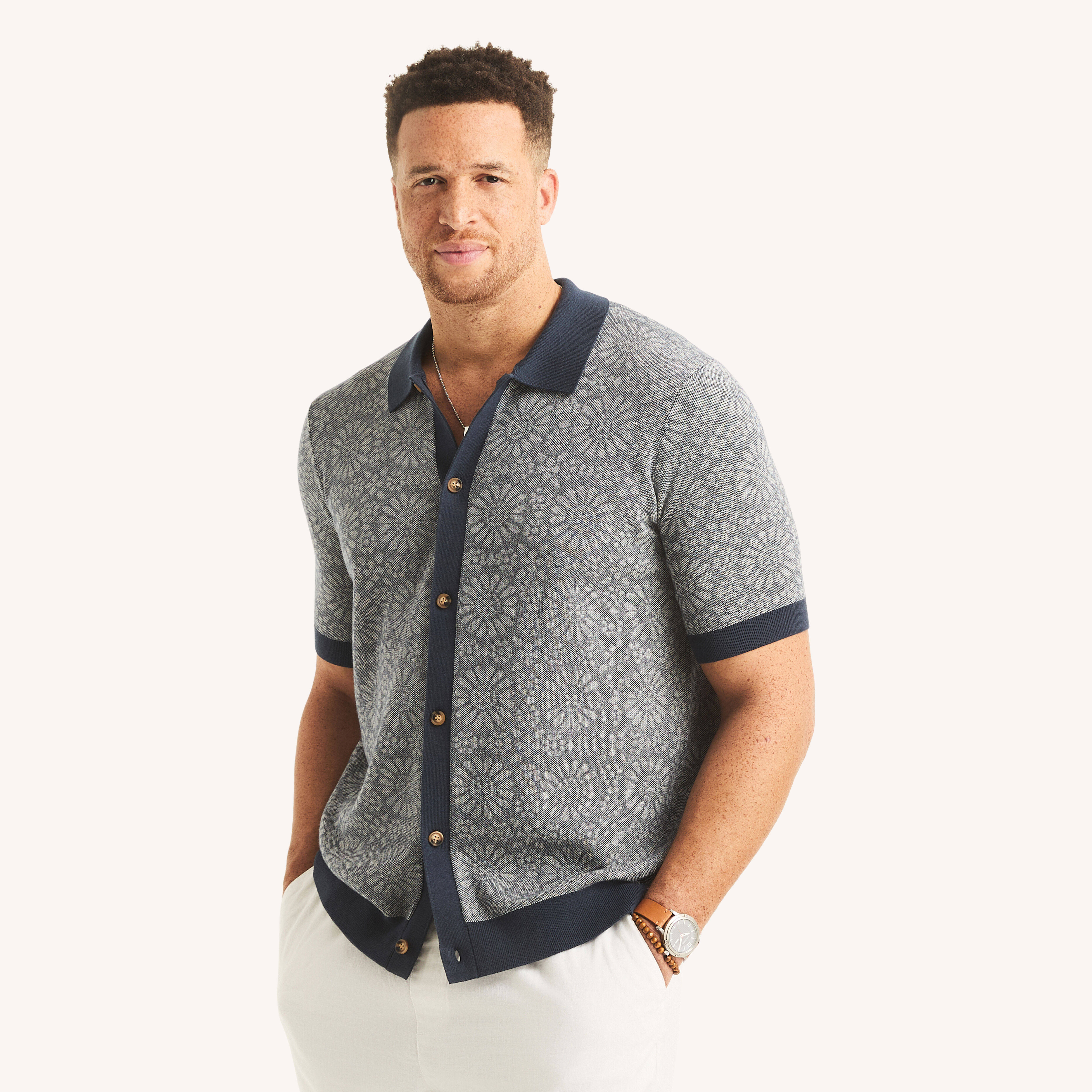 Big & Tall Jacquard Button-Front Sweater Polo | Nautica