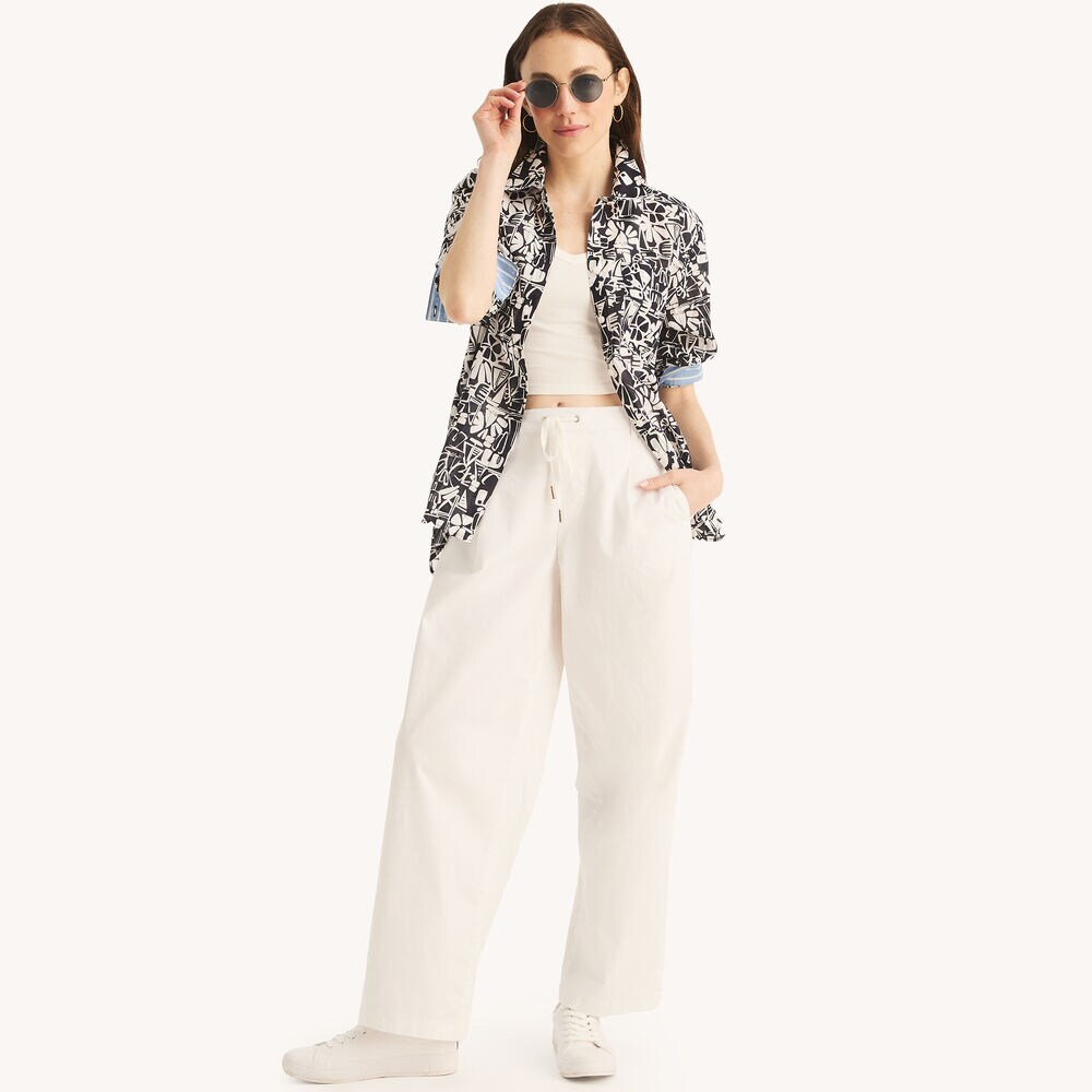 Printed Button-Up Shirt,Navy,large