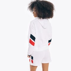 COLORBLOCK STRIPED PULLOVER HOODIE,Bright White,large