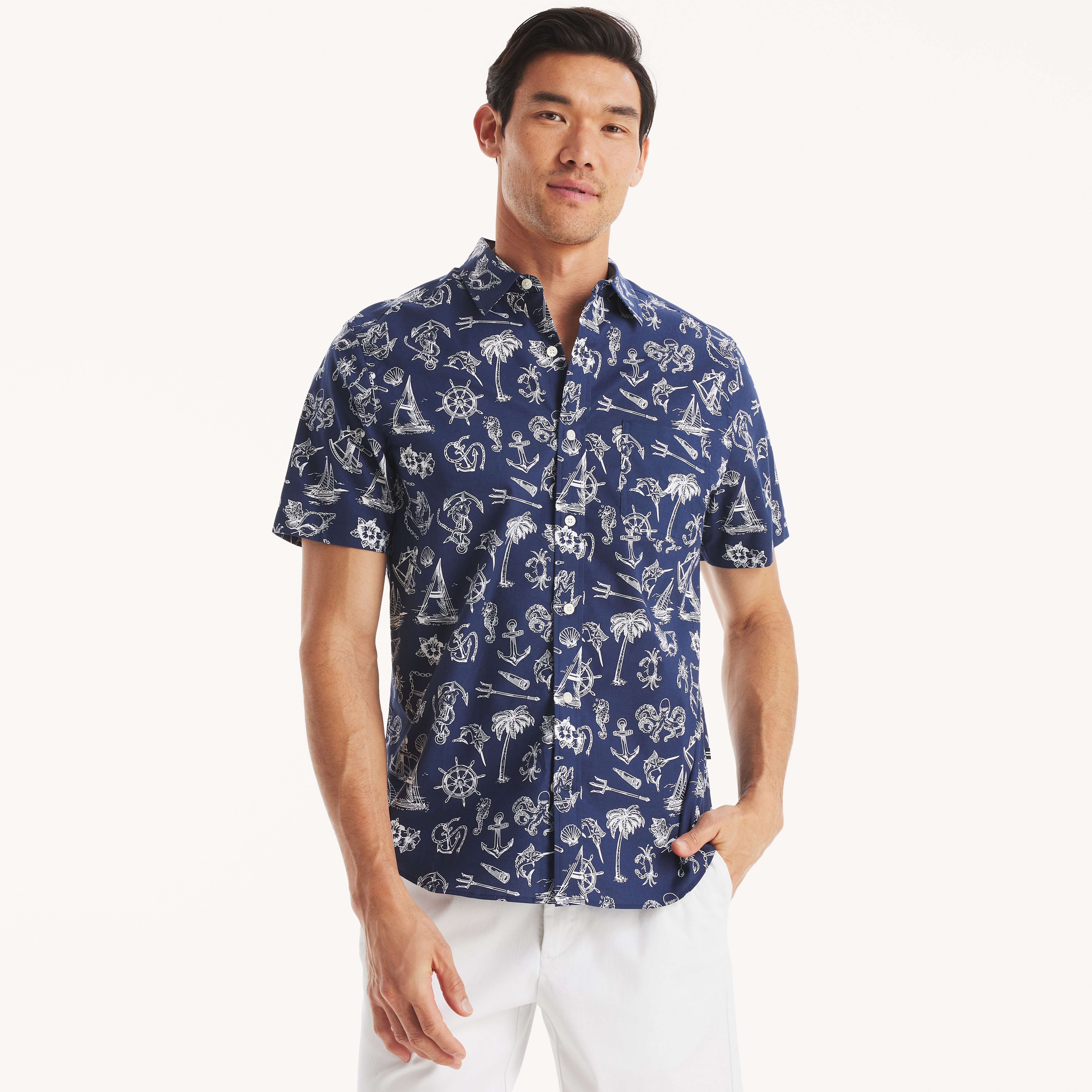 Nautica Mens Big & Tall Printed Short-Sleeve Shirt