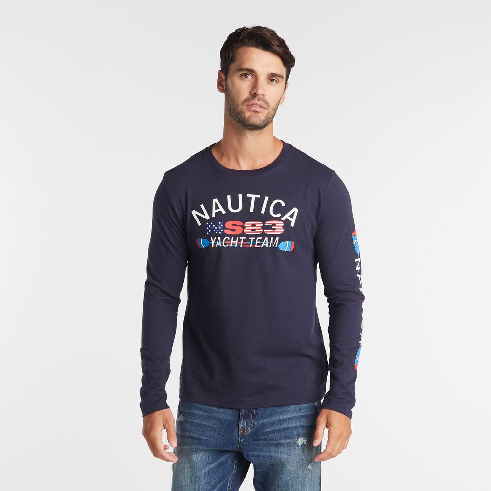 BIG & TALL LONG SLEEVE YACHT TEAM T-SHIRT,Navy,large