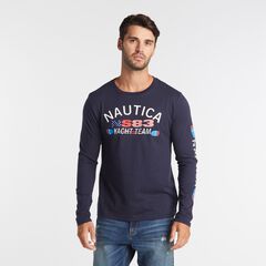 BIG & TALL LONG SLEEVE YACHT TEAM T-SHIRT,Navy,large
