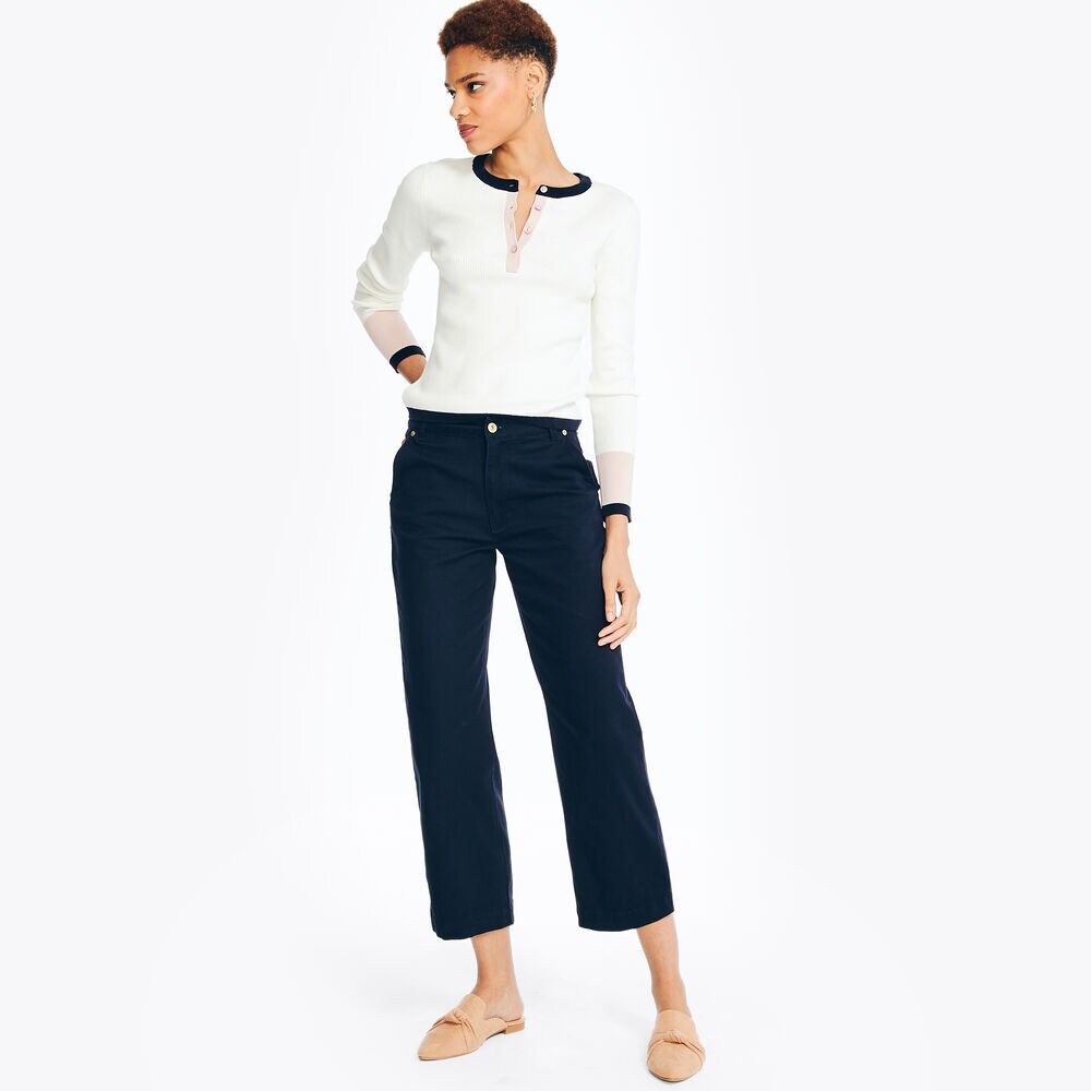 High Rise Wide Leg Cropped Pant,Stellar Blue Heather,large