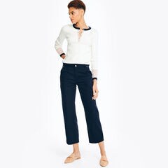 High Rise Wide Leg Cropped Pant,Stellar Blue Heather,large