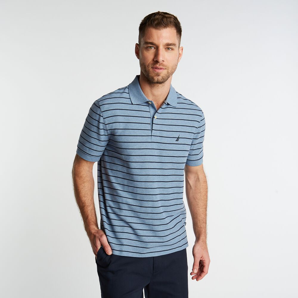 CLASSIC FIT STRIPED DECK POLO,Anchor Blue Heather,large