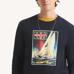 Foil Sailboat Graphic Long-Sleeve T-Shirt,Navy,large
