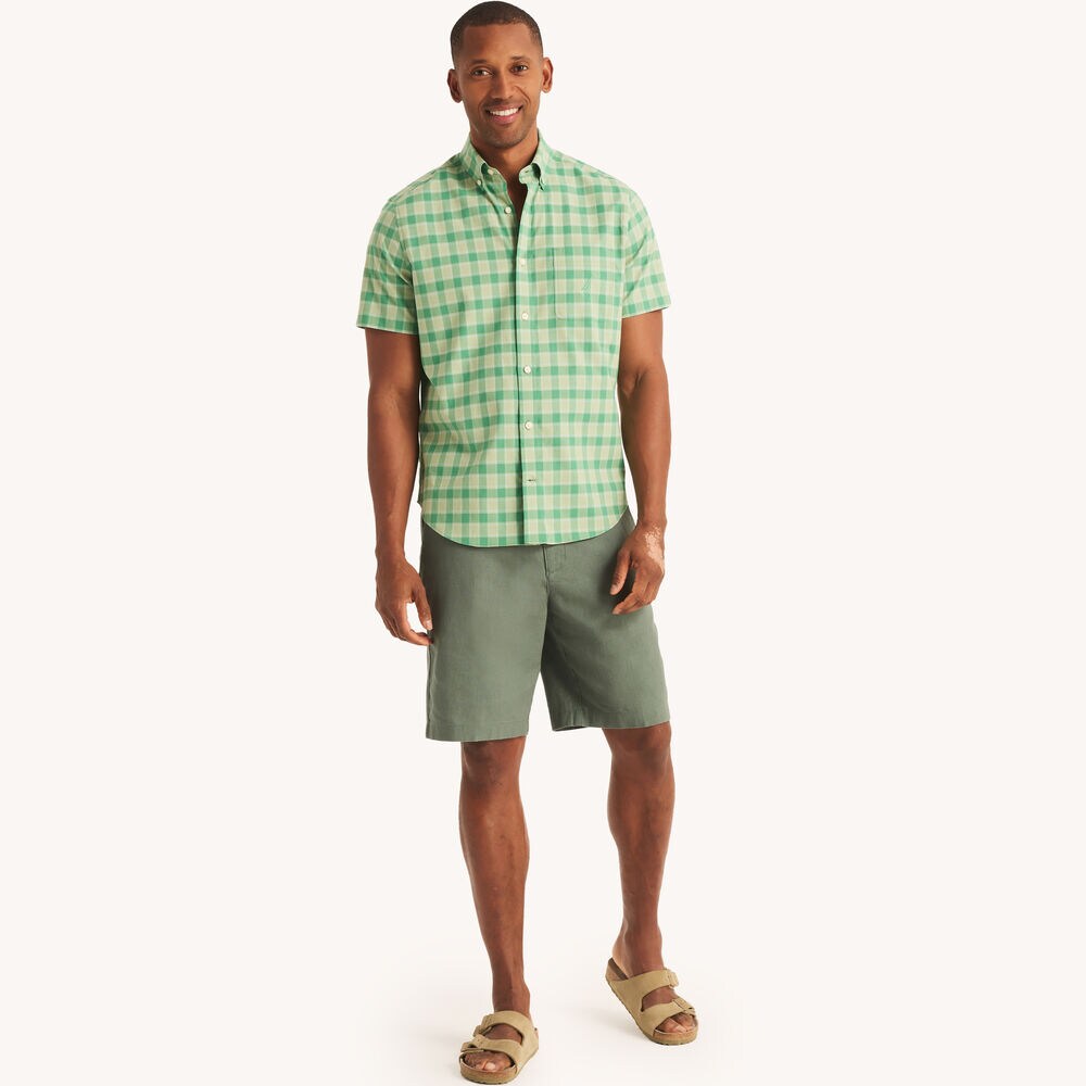 Plaid Poplin Short-Sleeve Shirt,Mahogany,large