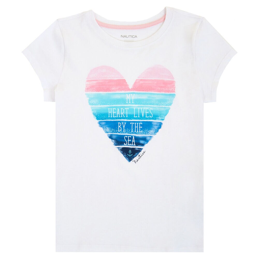 Little Girls' Watercolor Heart Graphic Tee (2T-8),Sail White,large