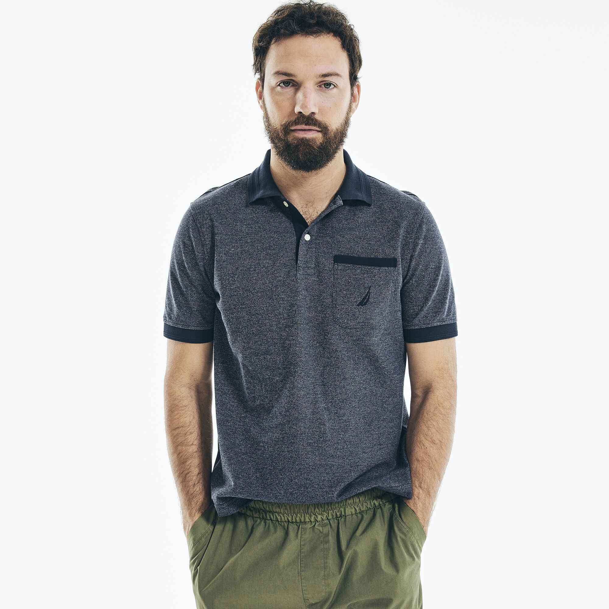 CLASSIC FIT POCKET POLO,Navy,large