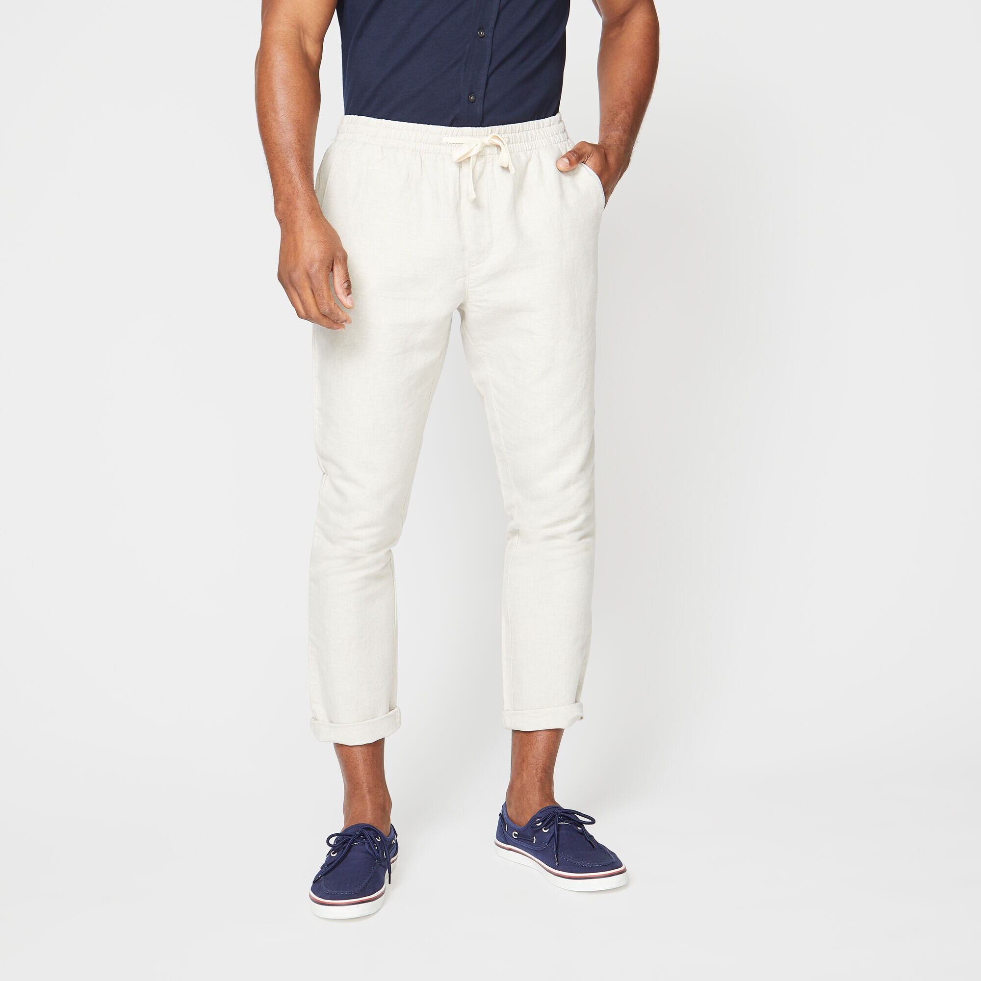 CLASSIC FIT DRAWSTRING LINEN PANT,Wheat Flax,large